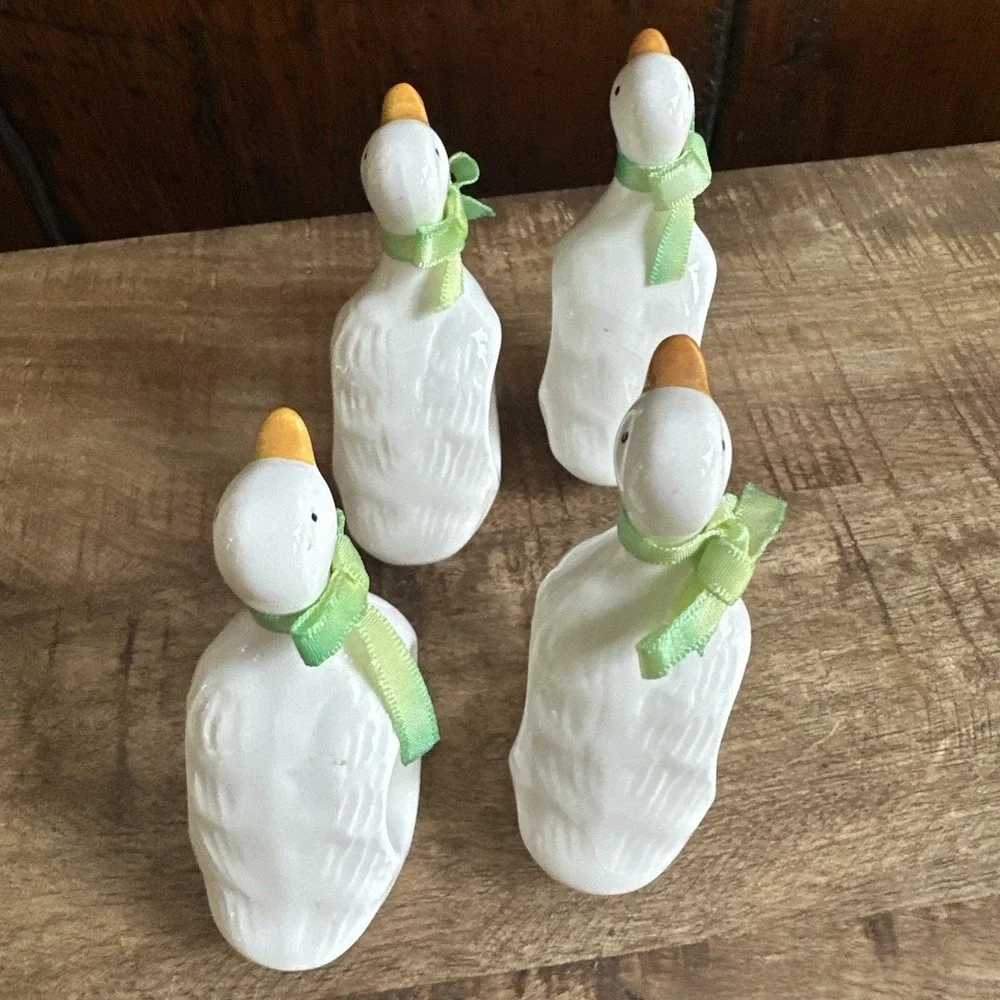 Vintage Ron Gordon Designs 1983 4 Napkin Rings Porcelain Geese Duck Goose EUC
